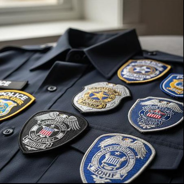 Police uniform with embroidered law enforcement badges